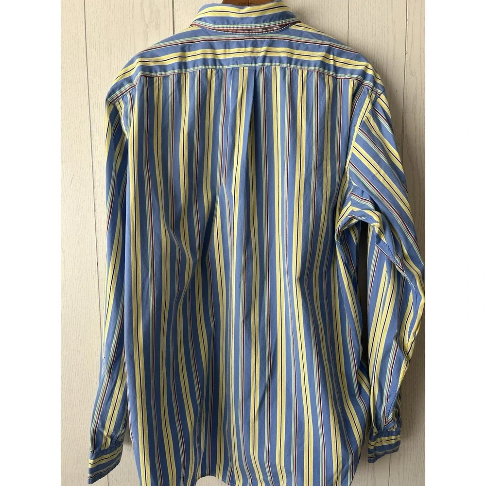 Polo Ralph Lauren Mens XL Blue Multicolor Stripe Classic Fit Button Down Pony